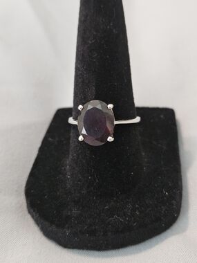 Moissanite Garnet Solitaire Sterling Silver Oval Black Garnet Ring Size 7 (2ct)